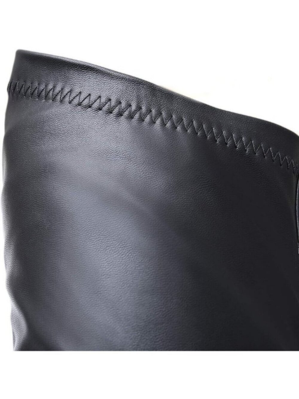 Women's Black PU Over Knee High Boot Round Toe Thigh High Bootie Motorcycle Boot - Picture 6 of 6
